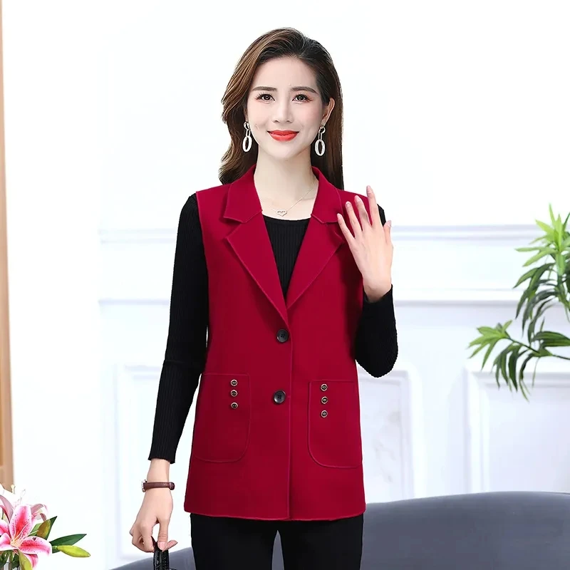 Middle-aged Elderly Mother Suit Vest Coat Spring Autumn Casual Sleeveless Blazer Jacket Women Solid Suits Waistcoat Size XL-5XL