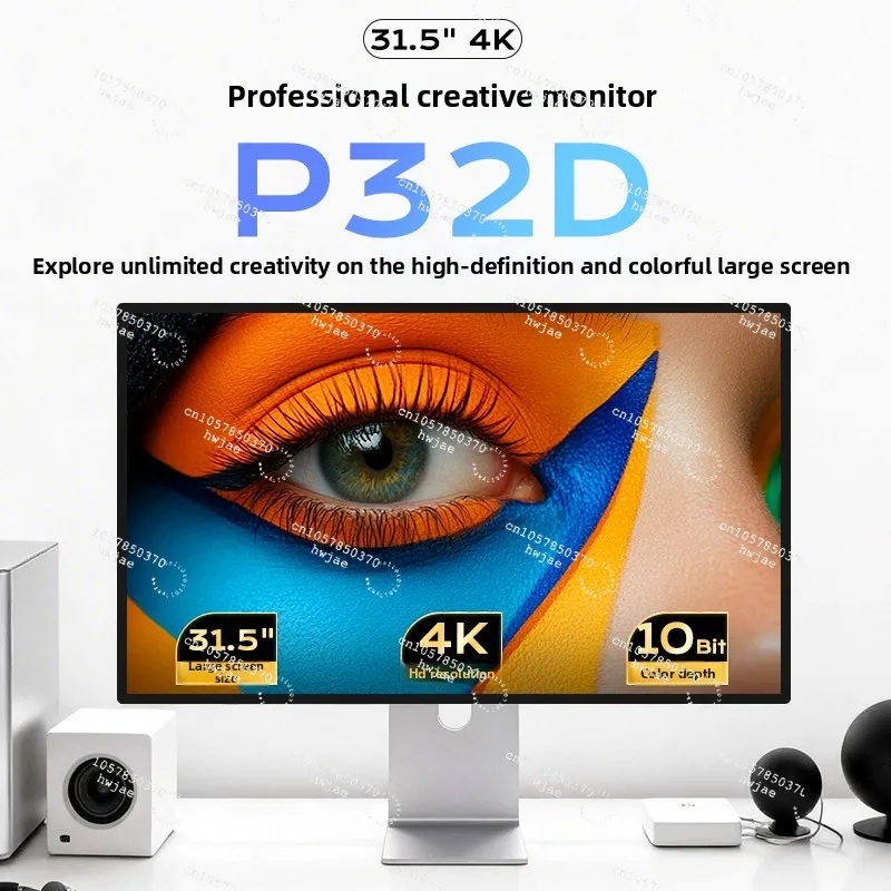 For Kuycon Display 32 Inch 4K60Hz Laptop External Monitor Mirror Design Ultra High Definition P32D