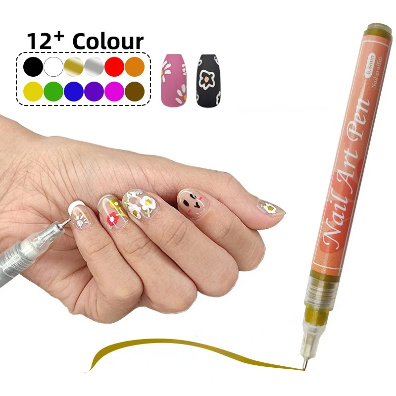 New 12-color Manicure Graffiti Pen 0.5MM Handmade DIY Hook Line Dot Flower Quick-drying Waterproof Painted Nail Tool