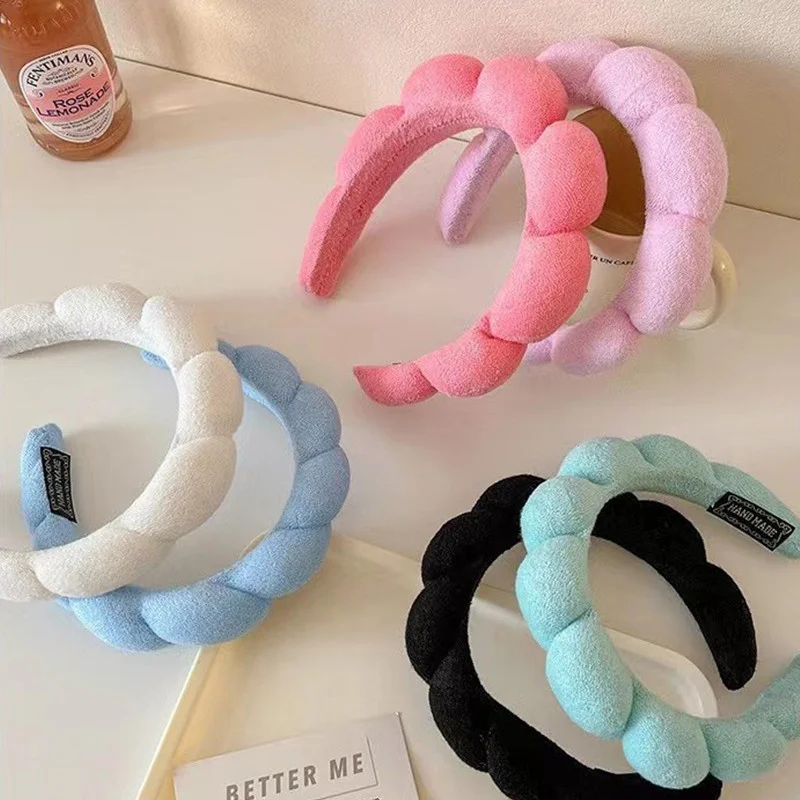1/2/5pcs Solid Color Cloud Sponge Headband for Women Simplicity Candy Color Wide Brim Headband Fashion Girl Face Wash Headband