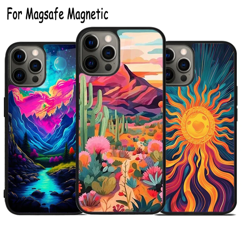 

Psychedelic Trippy Беспроводная зарядка Magsafe чехол для телефона iPhone 15 16 14 13 11 12 Pro Max Plus Магнитный чехол-бампер