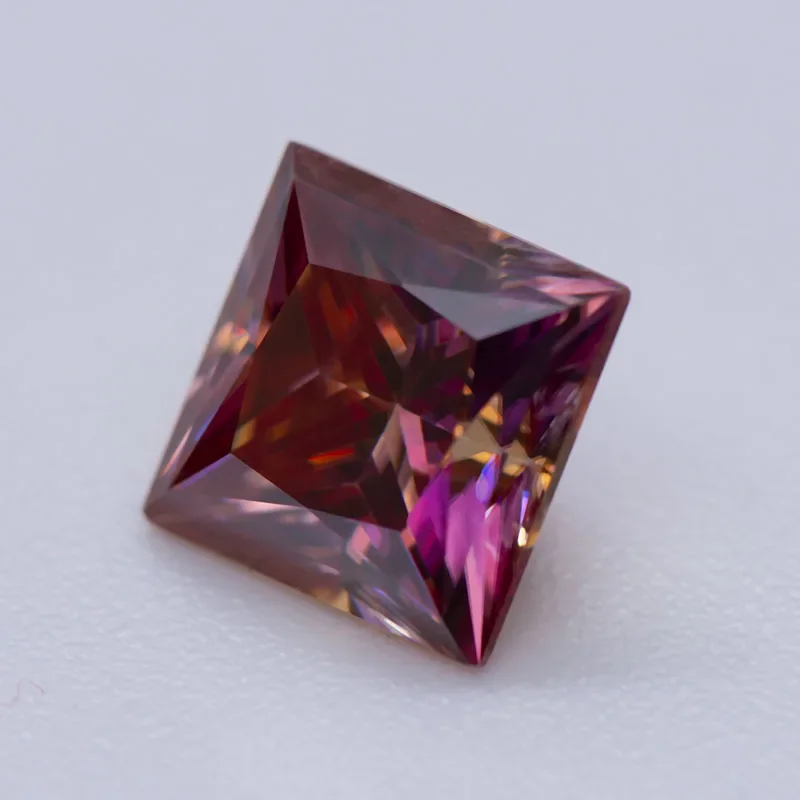 Moissanite Stone Watermelon Red Color Princess Cut Lab Grown Diamond Charms DIY Jewelry Making Materials with GRA Certificate