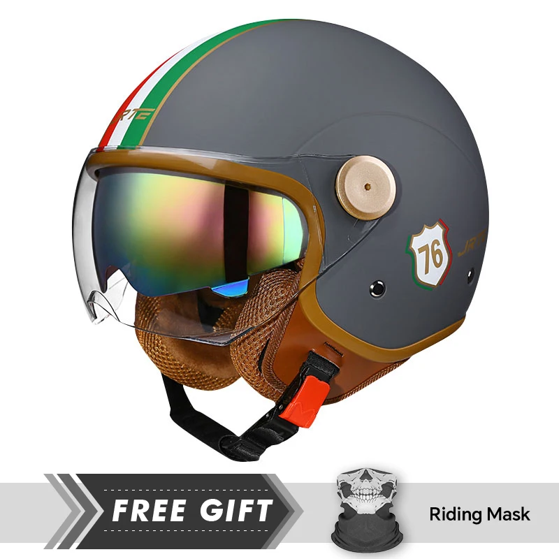 

Four Seasons Open Face Motorcycle Helmets Moto Jet Helmet Men Women Daul Lens DOT Unisex Retro 3/4 Half Helm Cascos Para Motos