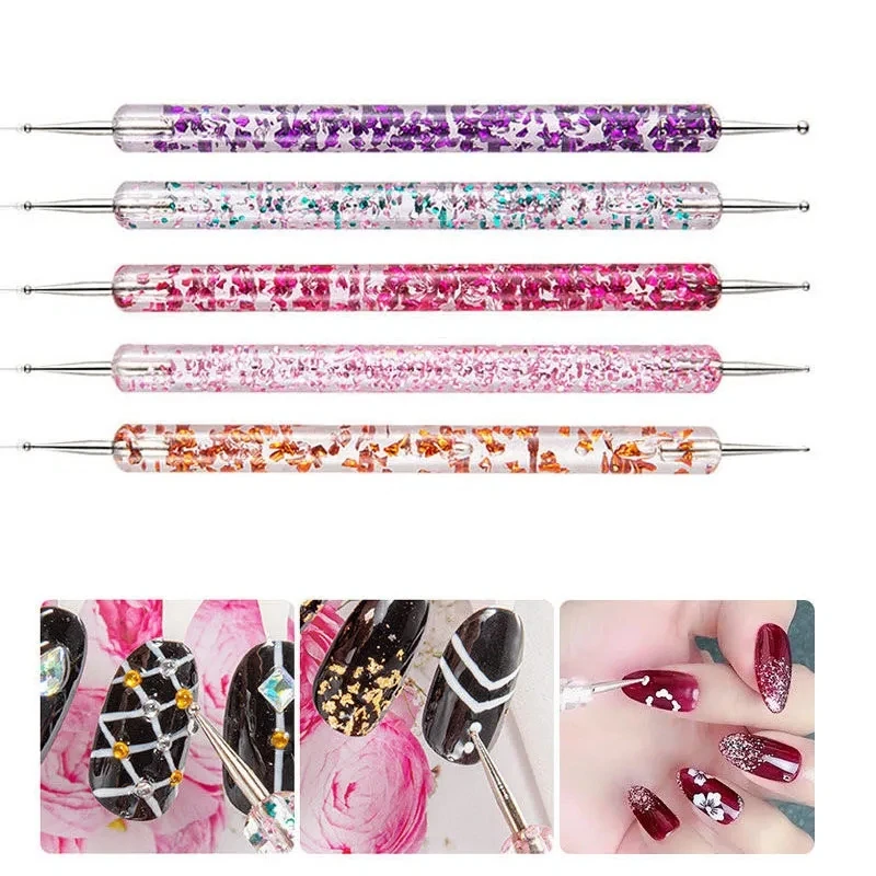 5Pcs Nail Art Dotting Pen Crystal Beads Handle Dual-ended Drawing Painting Rhinestones Gems Pens UV Gel Brush Manicure Tools