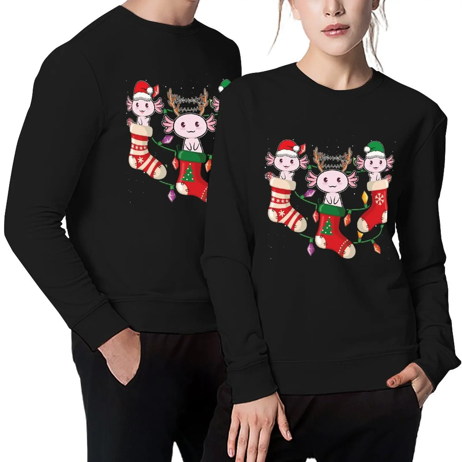 

Cotton Christmas Axolotl Xmas Stockings Animal Lover Mud Puppy Gift Funny Men Casual Adult Fleece Crewneck Sweatshirt Thickened