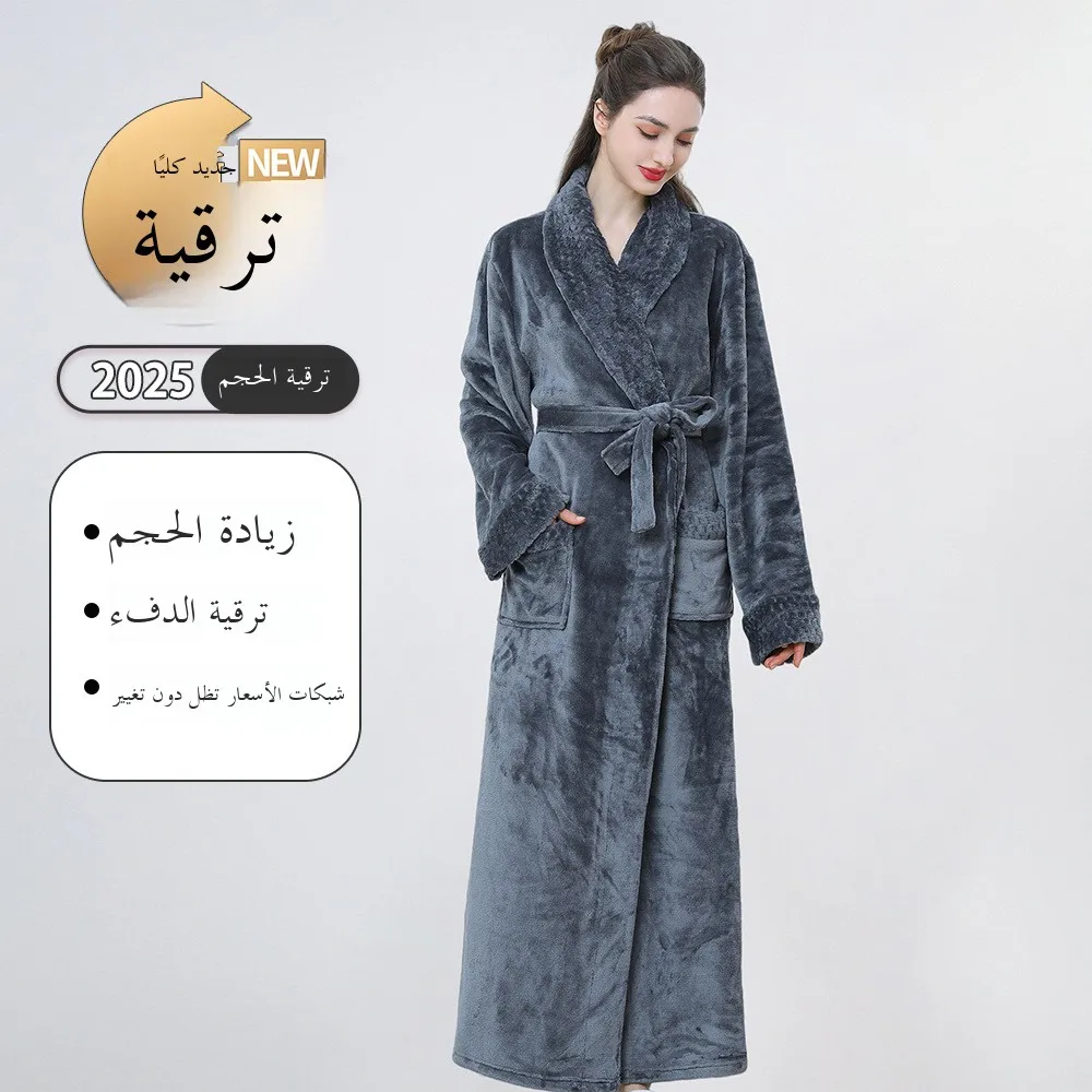Plush Winter Robe for Women, Soft Flannel, Size L, Gray