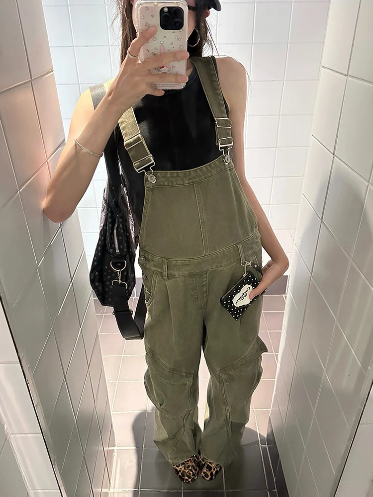 Retro American een Denim Overalls Women's Loose Wide Leg Jumpsuit Spring Summer New Sle High Waist Casual Resistant to Dirt