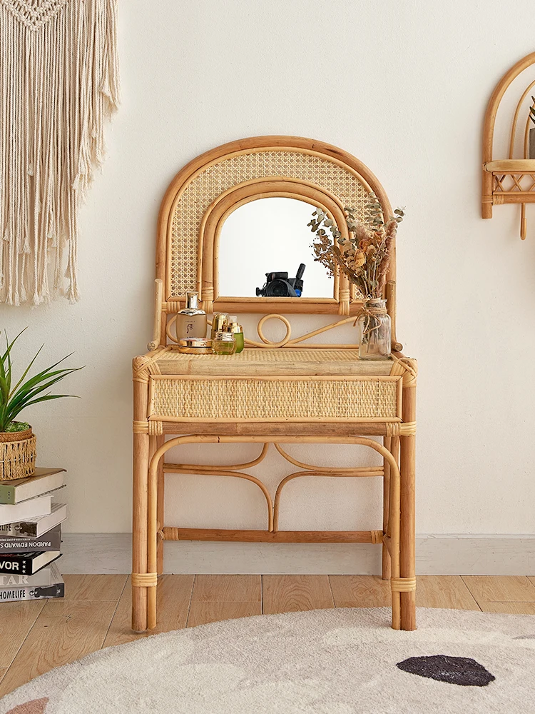 Vine Weaving Japanese Style Dressing Table, Bedroom, Luxury, Modern, Simple, Natural, Vine Homestay