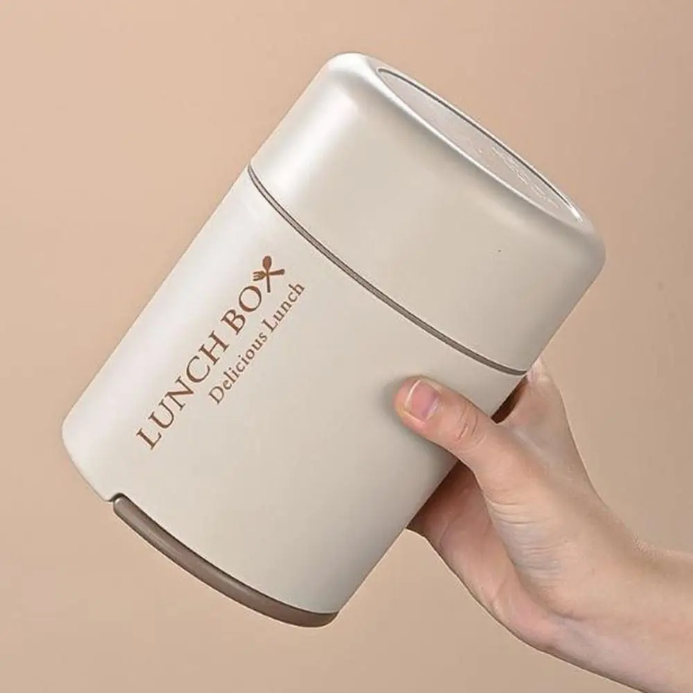 صندوق غداء من الفولاذ المقاوم للصدأ مكون من 3 طبقات، صندوق غداء حراري مستدير بسعة كبيرة مع ملاعق، مجموعة حاوية غداء محكمة الغلق للنزهة #5