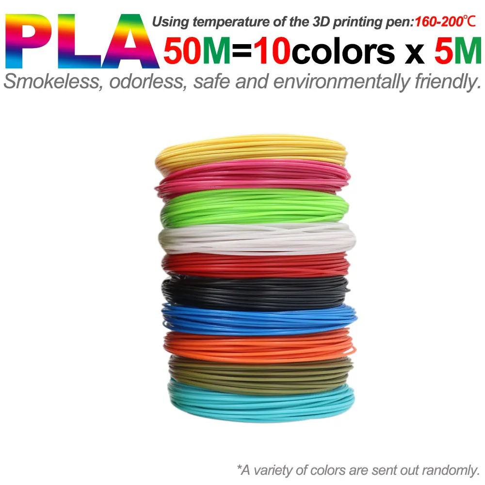 Farbiges PLA-Filament für 3D-Stiftdruck 36M 50M 100M 150M 200M Rauchfreie Sichere Kunststoff-Nachfüllung für 3D-Kinderdruckstifte