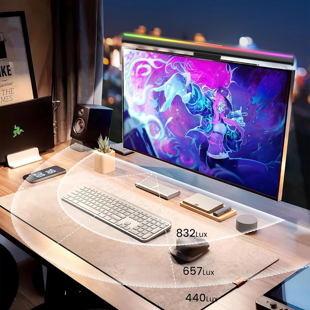 Wiscolor TUYA Smart Monitor Light Bar с бесступенчатым затемнением, совместимая с Alexa Google Home для работы, игр, USB 5 В, RGBIC, музыка