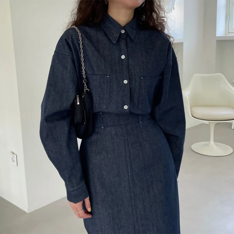 Csa Hoada Vintage E de Manga Larga con Diseño de Abertura en la Cintura Alta y Falda de Media Pierna, Ropa de Tra...