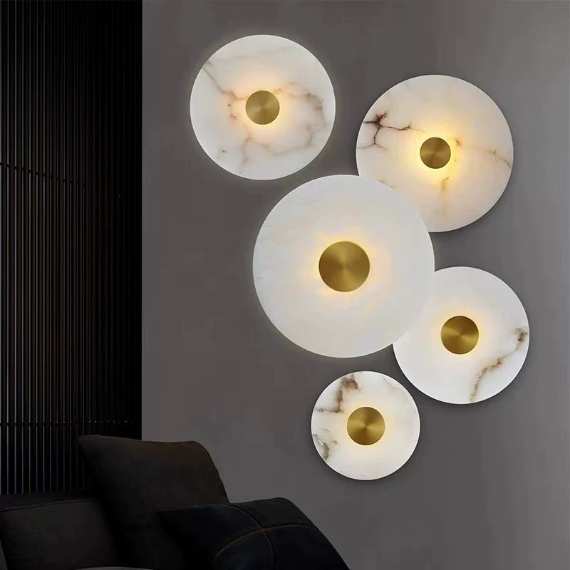 

Natural marble bedroom bedside wall lamp, modern living room background wall circular