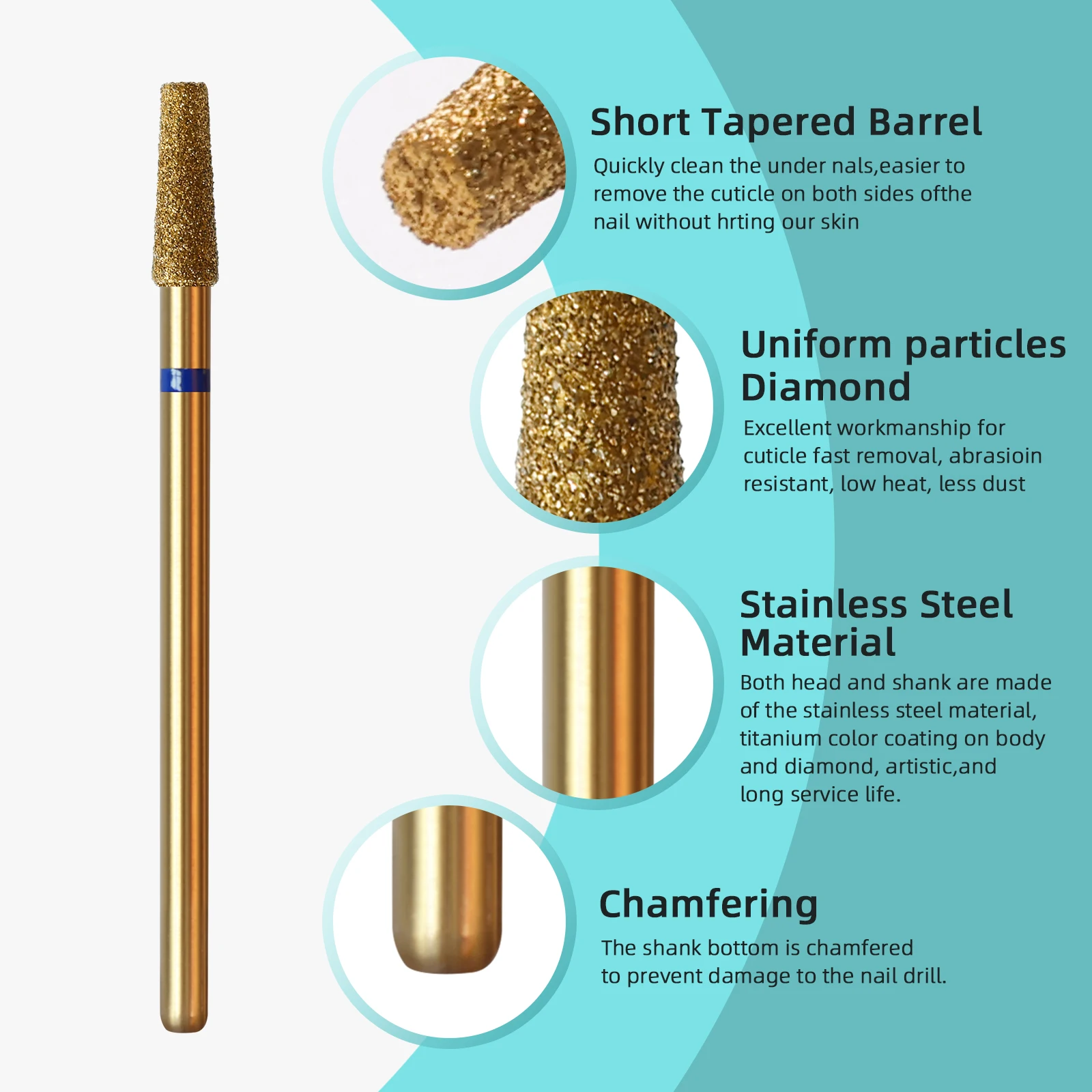 HYTOOS Broca para uñas para limpieza de cutículas cónicas de 3 mm, Brocas para uñas de diamante ruso de titanio, Accesorios para limpiador de uñas para piel muerta