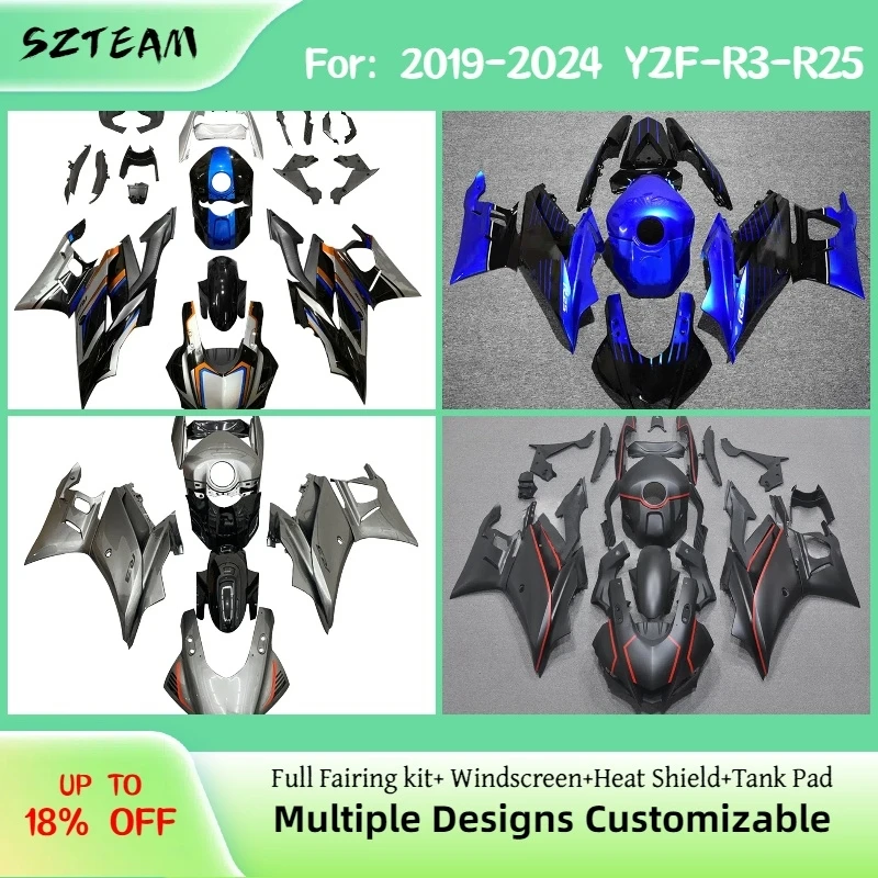 

Комплект обтекателей YZFR25 R3 2019-2024, легкие кузовные панели для мотоциклов, неоригинальные обтекатели для YAMAHA YZF-R3 R25 19-24 Pro