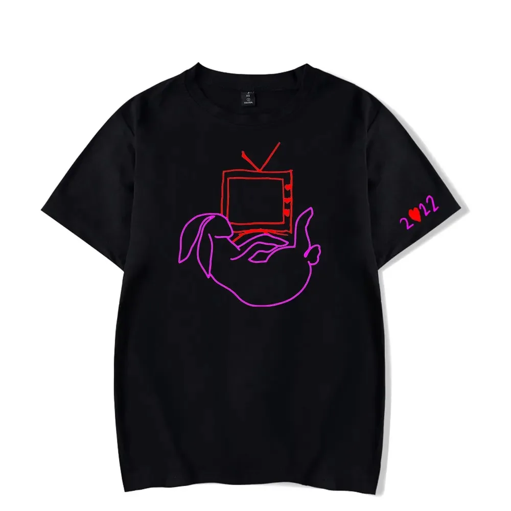 

Camiseta unissex de манга curta, logotipo da TV Bunny, amor em turnê, tops engrazados do Harajuku, homens e mulheres