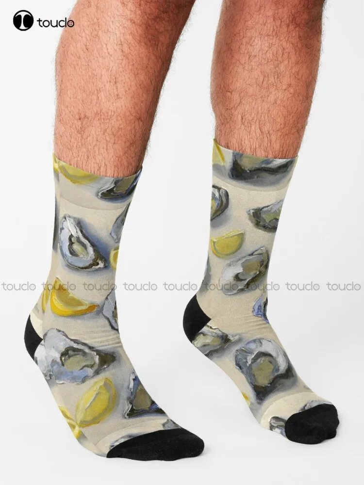 Australian Oysters And Lemons Still Life Socks Ankle Socks For Women Cartoon Comfortable Best Girls Sports 360° Digital Print