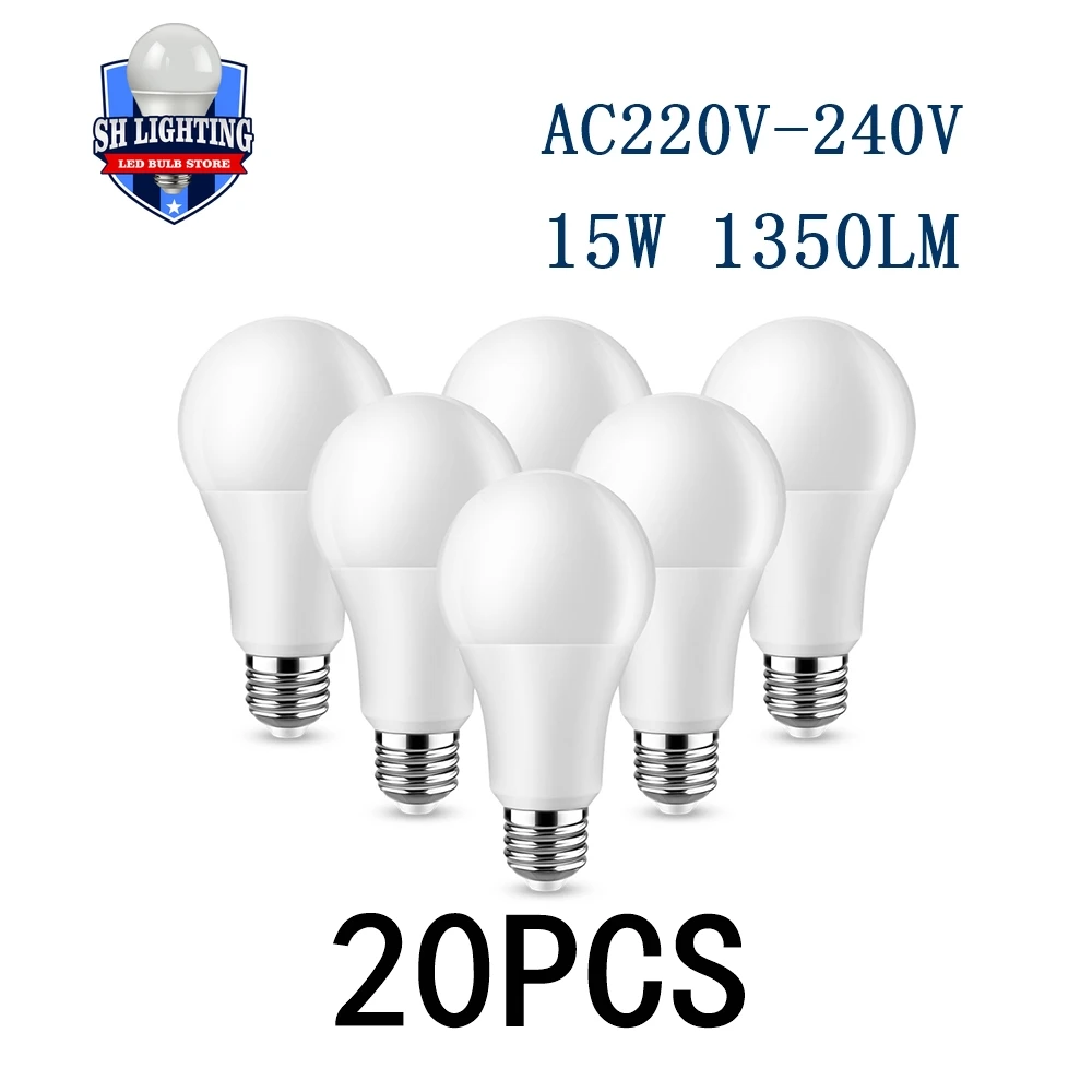 20PCS 2022 Focos High Brightness LED Bulb Lamps A60 E27 B22 AC220V-240V 15W Power High light effect warm white light