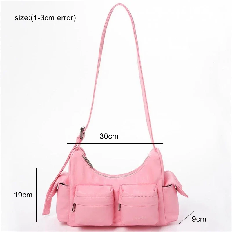 Cool Girls Motorcycle Messenger Bag Patent Pu Soft Leatherladies Handbags String Casual Shoulder Bag Multi Pockets Handbag