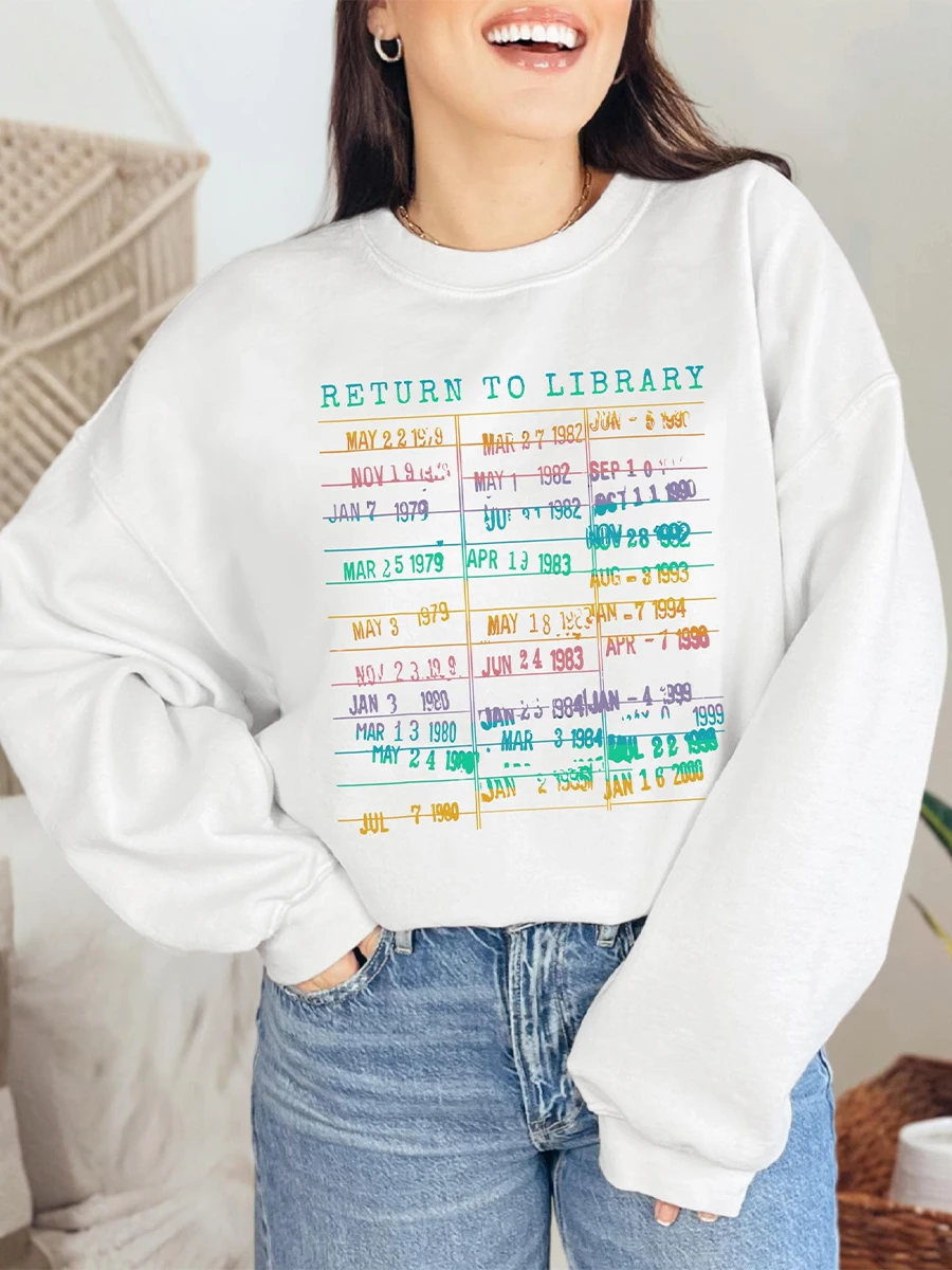 Return to Library Sweater Vintage Library Card Book Due Date Unisex Sweatshit Librarian English Bookish Sweatshirt Streetwear