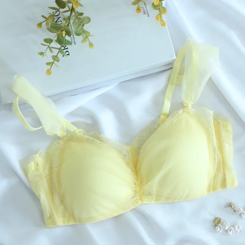 French Style Silk Fairy Style Without Steel Ring Bra Women's Lace Sexy Mulberry Silk Thin Underwear Breathable