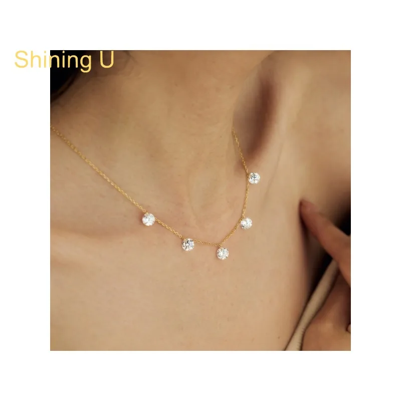 

Shining U S925 Silver 4mm/5mm/6mm Round Zircon Gems Jewelry Set Necklace for Women Fine Jewelry Anniversary