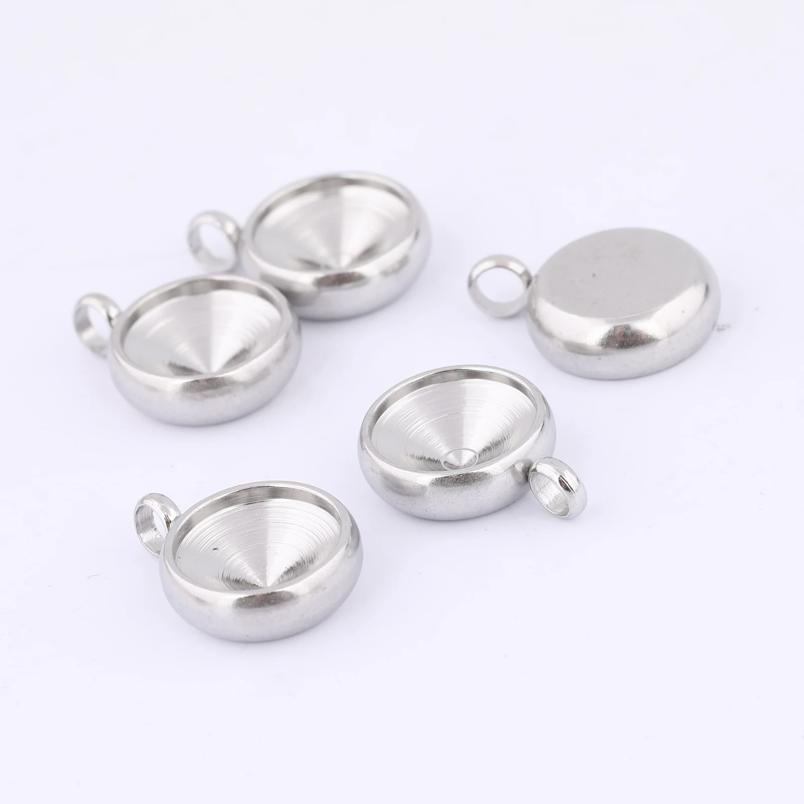 20pcs Stainless Steel Earring Base Settings For 8mm Pointback Crystal Stones Diy Charm Pendant Bezel Trays For Jewelry Making