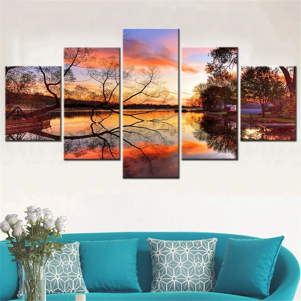 5-piece diamond painting cross-stitch Sunset Lake natural landscape diamond painting embroidery Mosaic home decoration WE2237