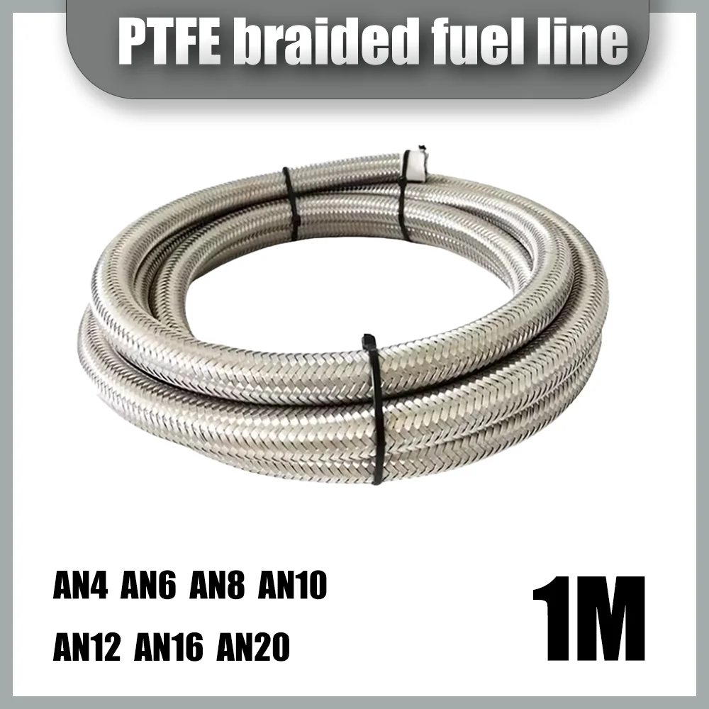 

1Meter AN4-AN20 Fuel Oil Line Hose PTFE Gas Cooler Line Pipe Tube 304 Stainless Steel Braided High Temperature Resistance ﻿