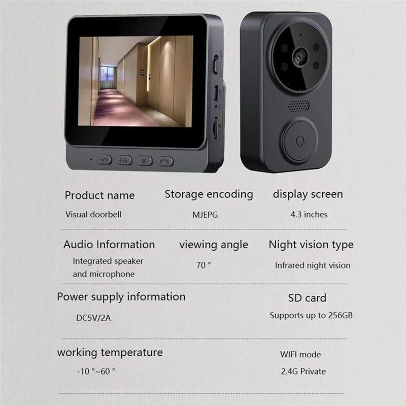 Daily Video Doorbell  Night HD Camera USB C 2.4Ghz 2 Way Voice  1080P Wide Angle Lens Video Doorbell  For Home Apartment