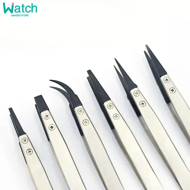 1/2 // 5 قطعة ساعة الأيدي تركيب العمل الملقط مستقيم الكوع مقبض الفولاذ الاستاتيكيه ملاقط بلاستيكية ESD-259A ESD-7A