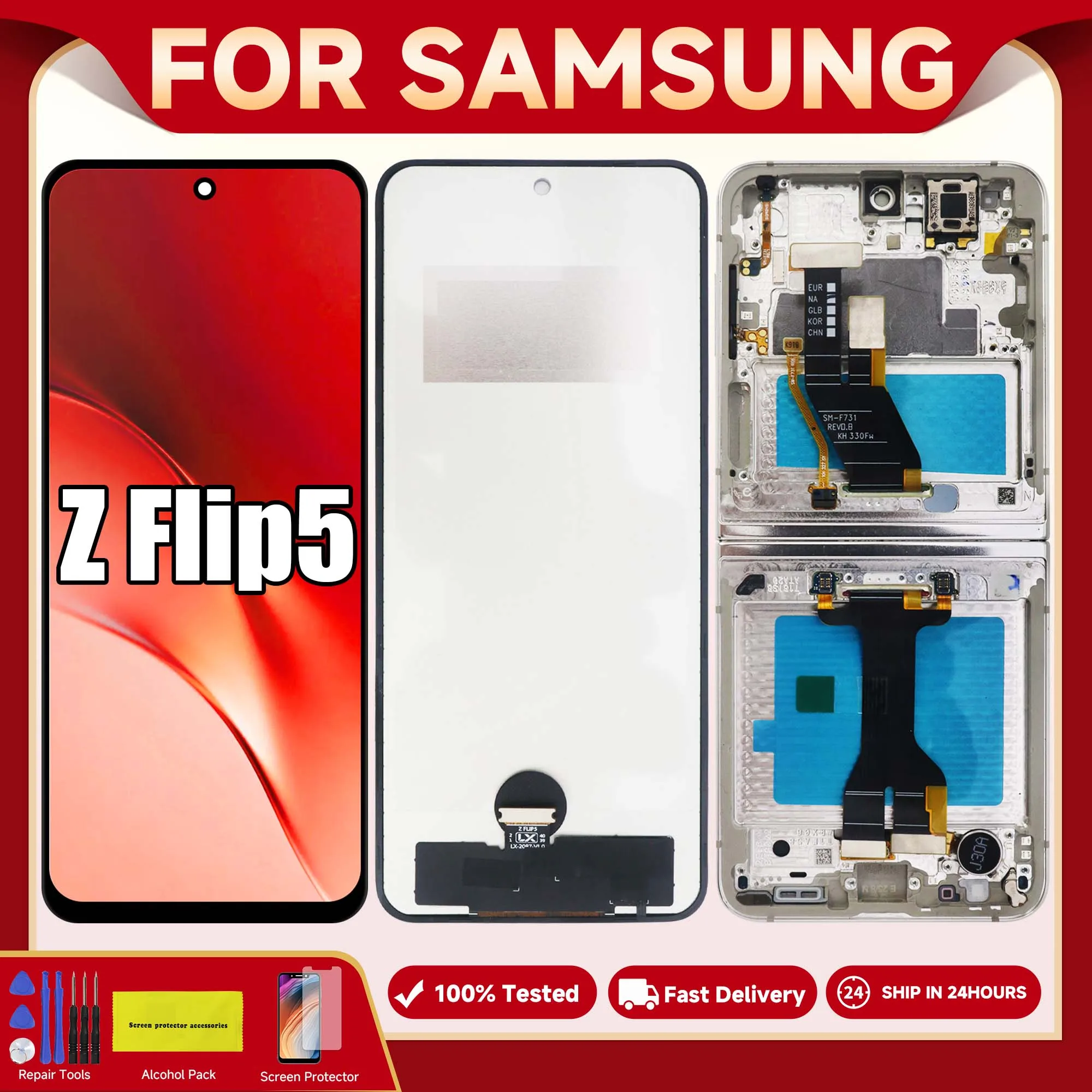 TFT LCD pour Samsung Z Flip 5 SM-F731B SM-F731U SM-F731F écran tactile numériseur assemblée avec cadre