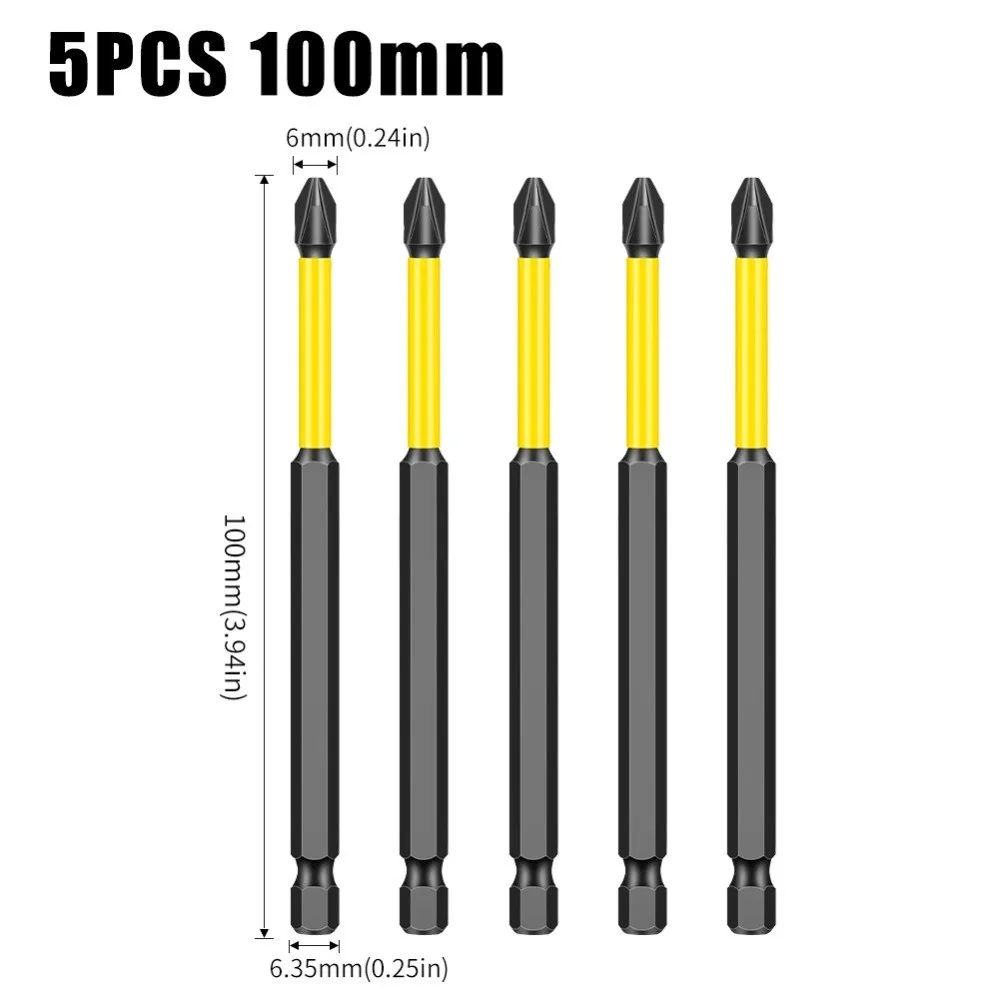 5pcs PH2 Size Impact Driver Bit Set 4 Inch Length S2 Alloy Steel Screwdriver Bit Set High Hardness Non-Slip Design