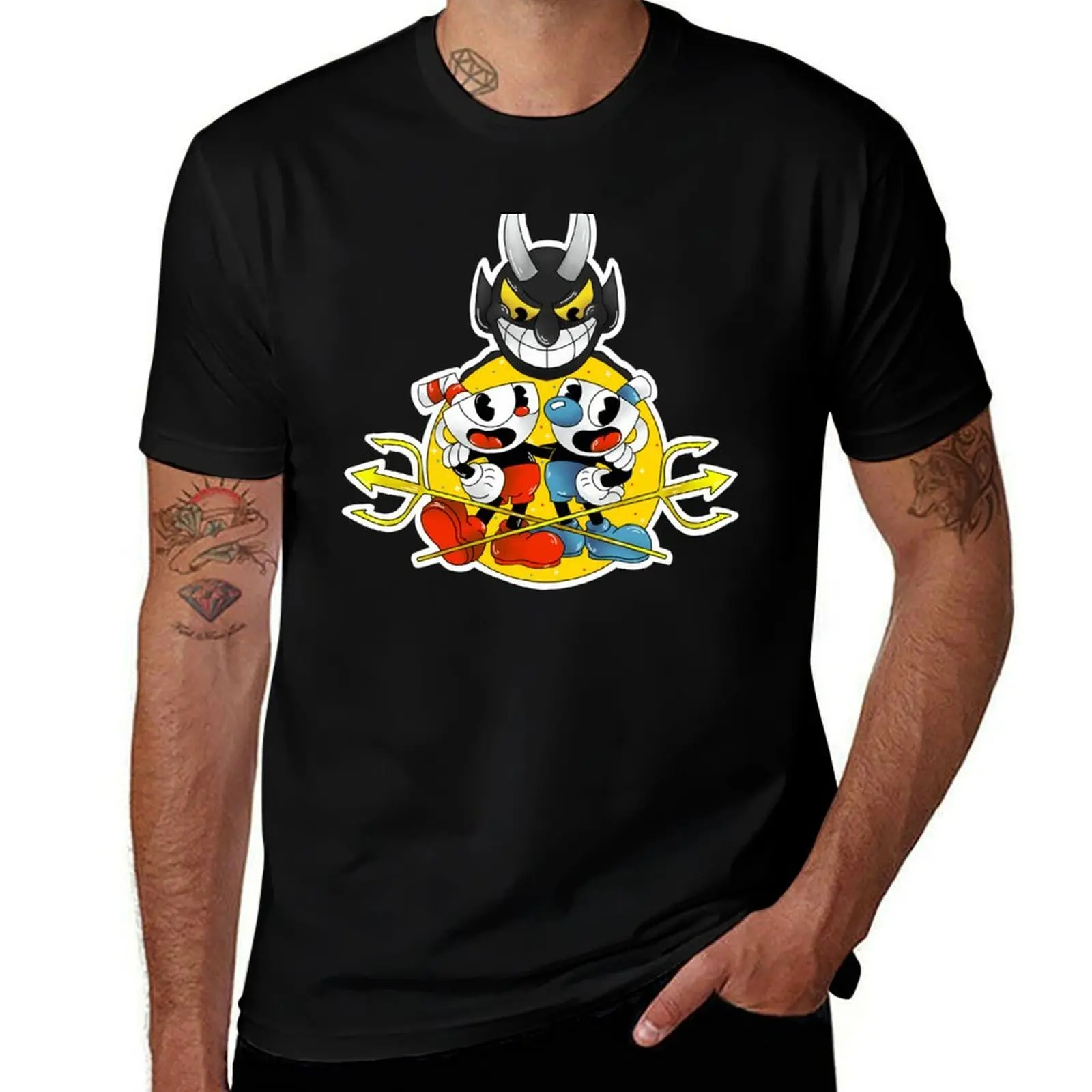 Cuphead and Mugman with the Devil T-Shirt Work Wear Lightweight Tee T-Shirt