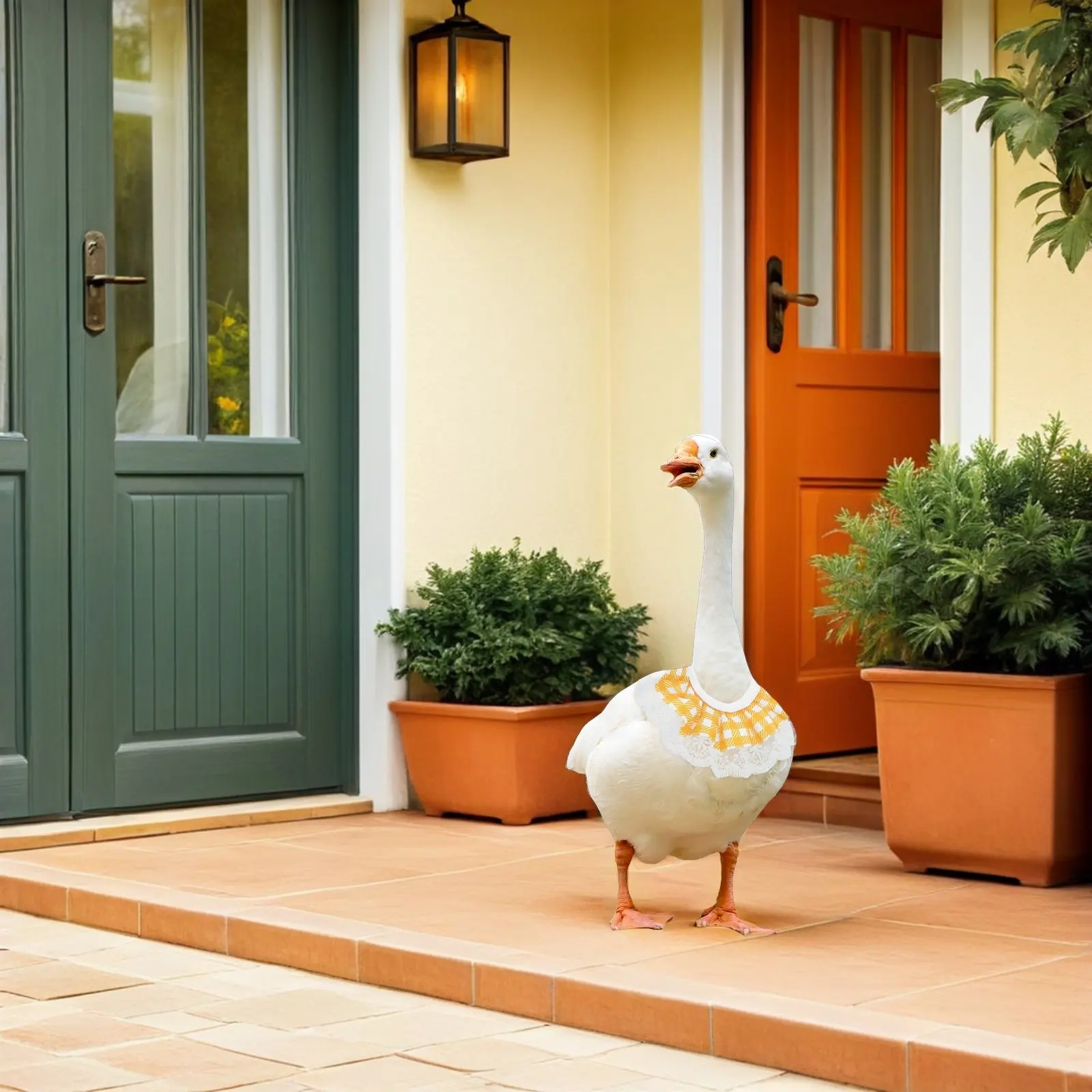 1Set Garden Goose Statue Clothes Straw Hat Checkered Bandana Cute Summer Lawn Goose Outfit Outdoor Porch Yard Decor Country
