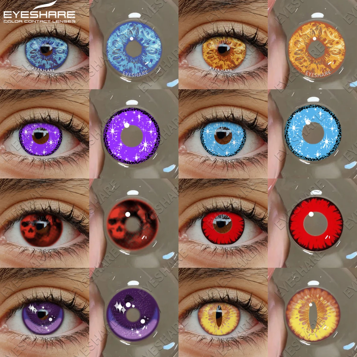 EYESHARE 1 Paar farbige Halloween-Kontaktlinsen, Anime-Zubehör, Cosplay, blaue Kontaktlinsen, gelbe rote Farblinse, Augen-Make-up