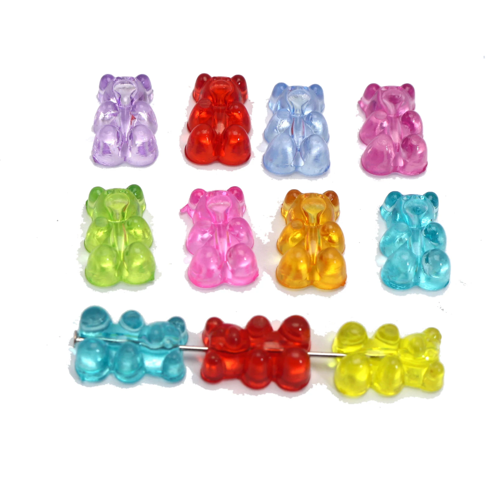 100 Mixed Color Transparent Acrylic Gummy Bear Charm Beads 15mm DIY Earring