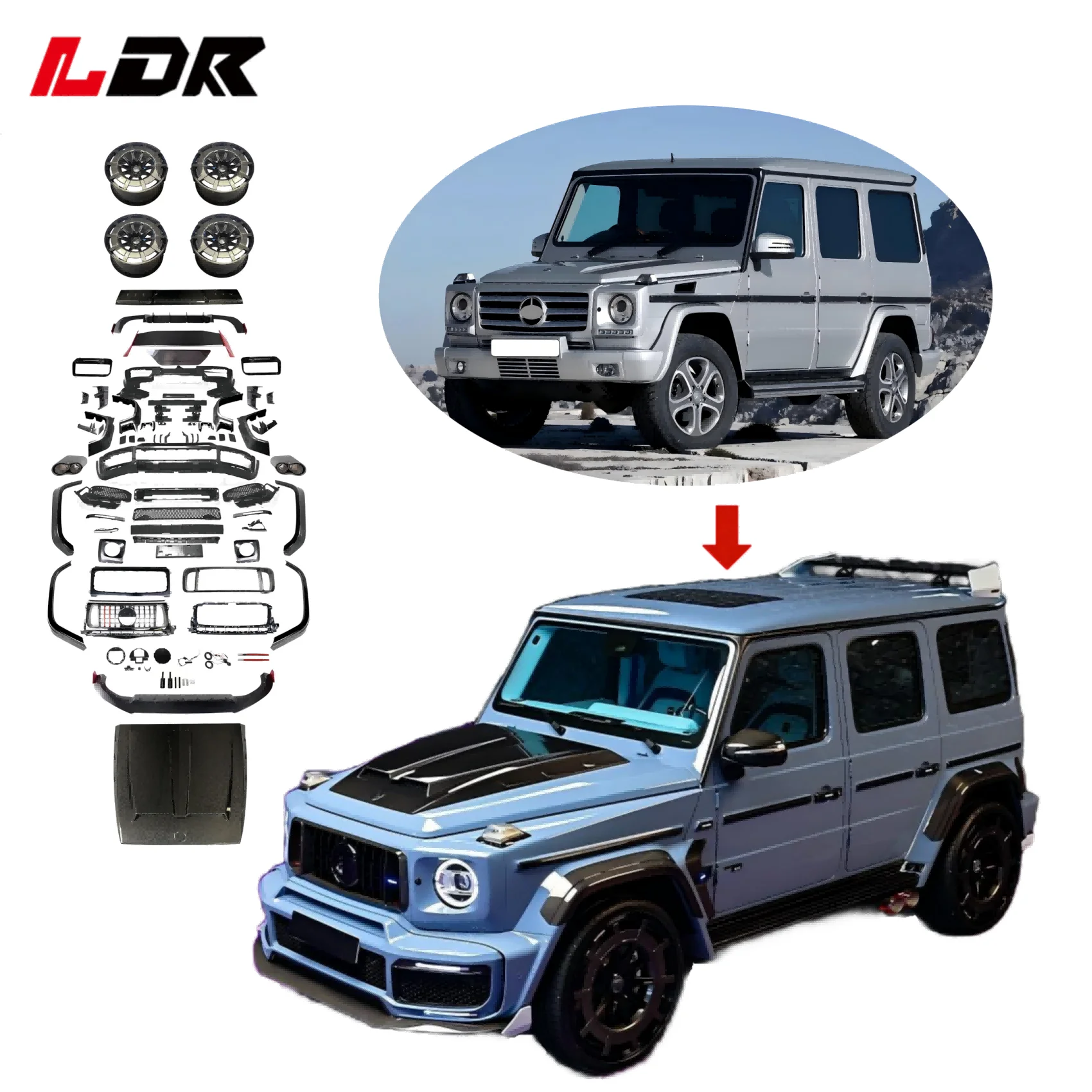 Bodykit for G-wagon 2018+ Upgrade G900 B900 Rocket Dry Carbon Fiber W464 W463A G63 Style Bonnet Bumper Fender