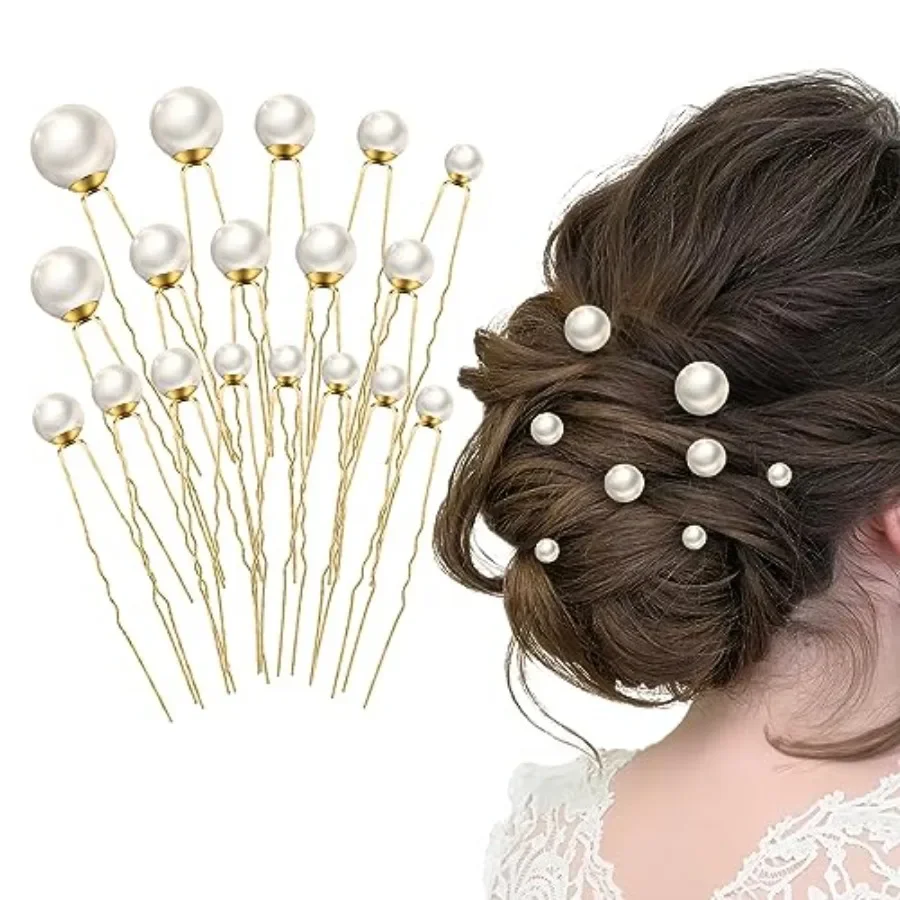 

18 Pieces Wedding Pearl Hair Pins, U Pearl Shaped Hair Accessories for Brides Bridesmaids Women
