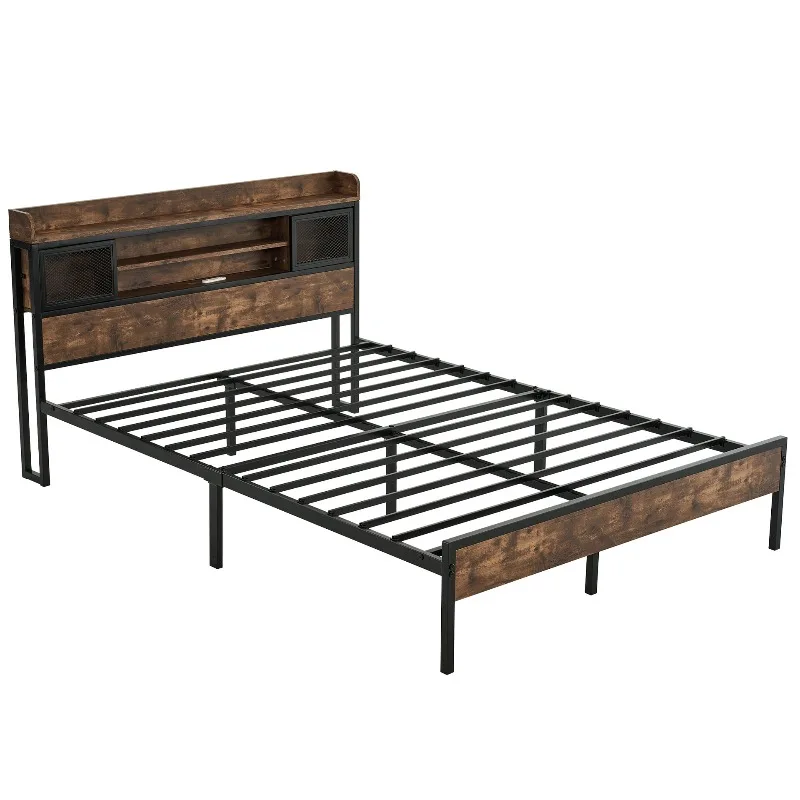 Bed frame Single bed with socket Wooden bed Storage steel