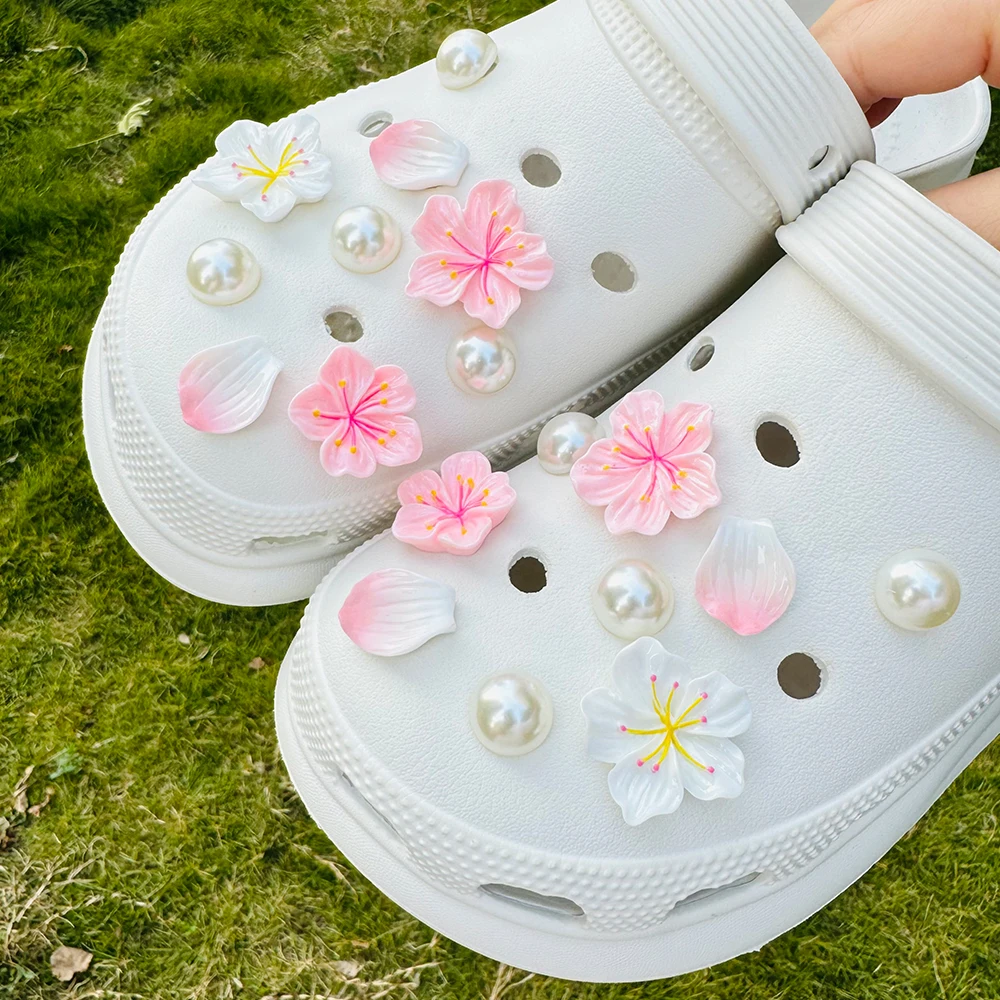 18PCS Fashion Shoe Charms Set Summer Cherry Blossom Pearl Shoe Decorations Buckle for Clogs Sandals DIY Accessories image 2