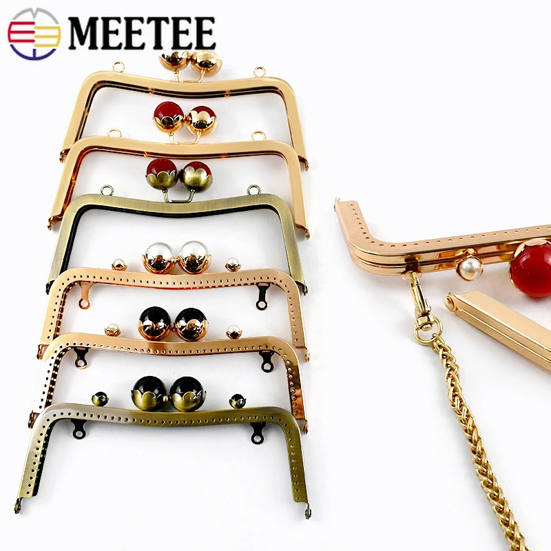 

1Pc 20cm Pearl Head Metal Bag Handle Purse Frame Women Handbag Handles Clourse Kiss Clasp Handmade Sewing Brackets Accessories