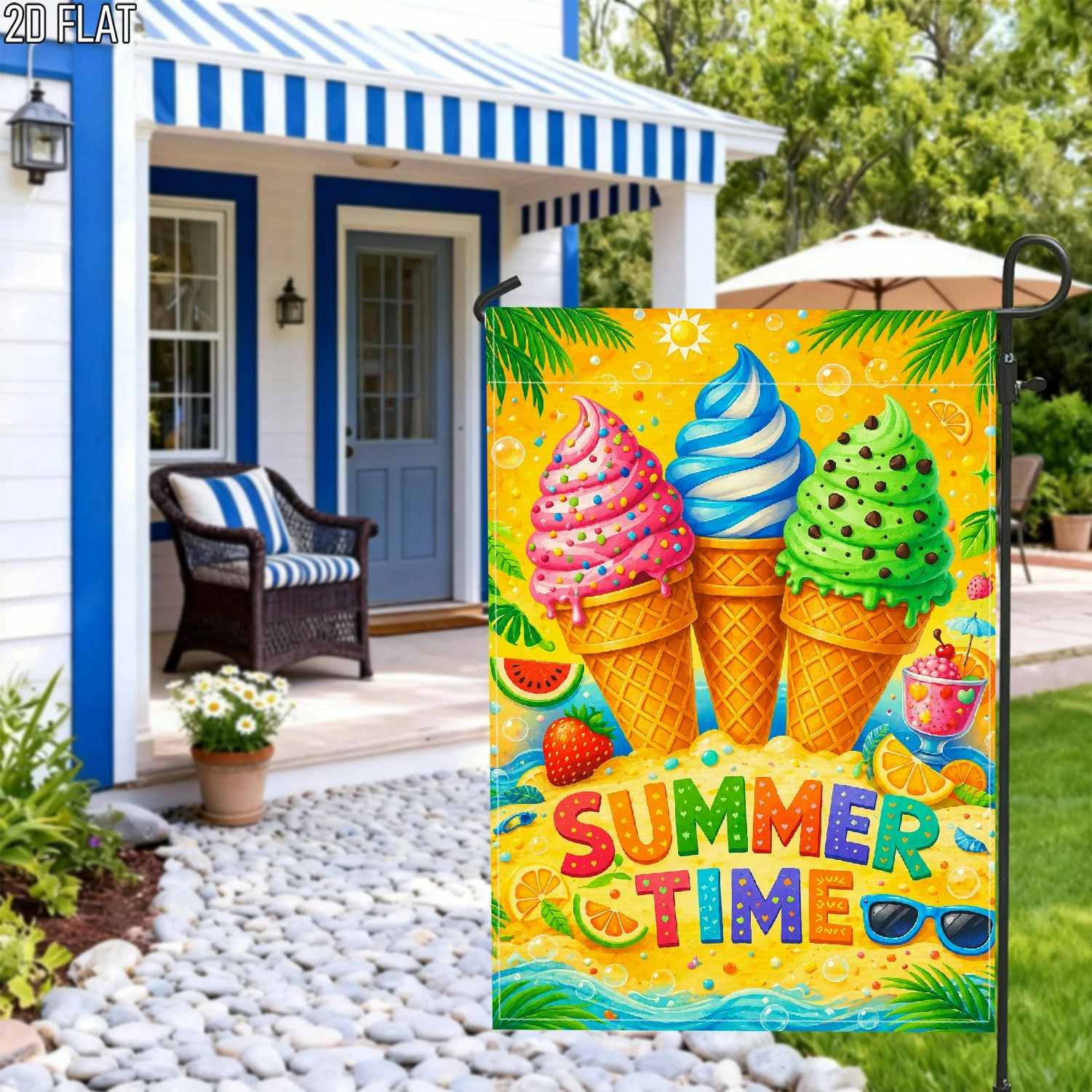 1pcs Vibrant Summer Time Ice Cream Garden Flag Tropical Beach Yard Flag For Outdoor Patio Decor