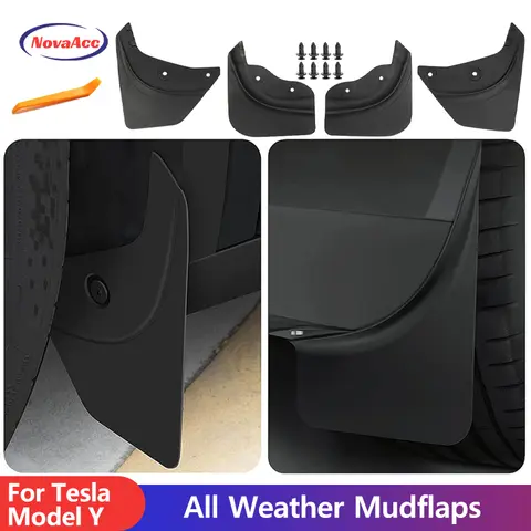 NovaAcc 2024 Tesla Model Y 2017-2023 용 머드 플랩 업그레이드 Mudflaps 타이어 프로텍터 Mudflaps 전천후 자동차 액세서리