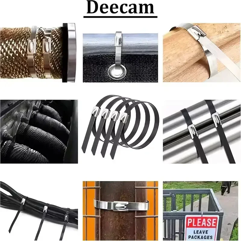 10/20/30/50 قطعة العلاقات كابل الفولاذ المقاوم للصدأ المعادن الذاتي قفل الربط الأشرطة الأسود الثقيلة سلك كابل التعادل العادم التفاف خواتم