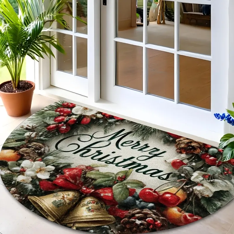Festive Christmas Half Round Doormat Merry Christmas Semicircle Carpet For Living Room Bedroom Front Door Welcome Mat Large