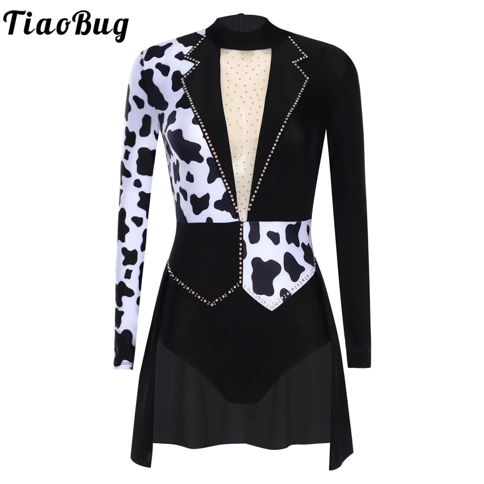 

Women Cowgirl Circus Ringmaster Witch Role Play Bodysuit Long Sleeve Cow Print Uniforms Halloween Evil Clown Masquerade Party