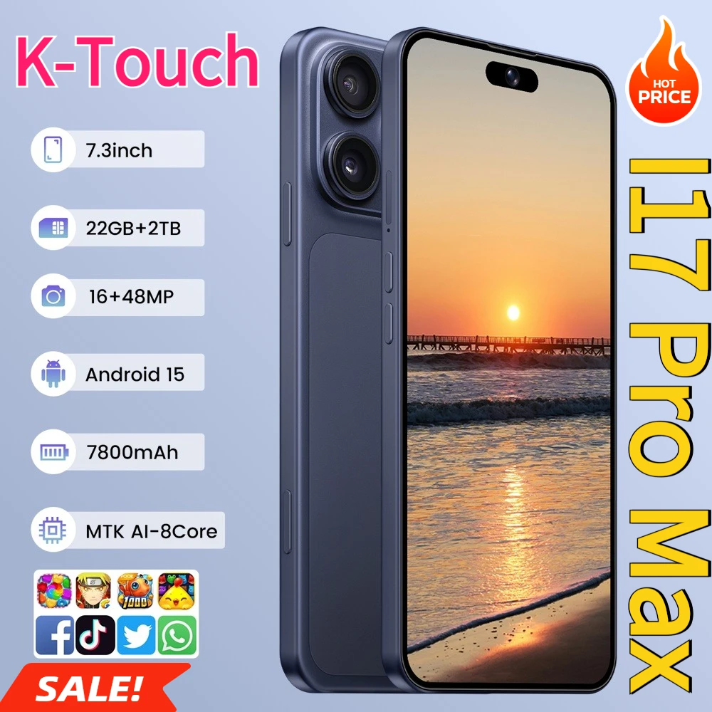K-Touch Hot I17 Pro Max 7.3HD Handy 22G+2TB Mobiltelefone Android 15 Smartphone 5G Dual-SIM 7800mAh Entsperrt Globale Version 16+48MP Mobiltelefone