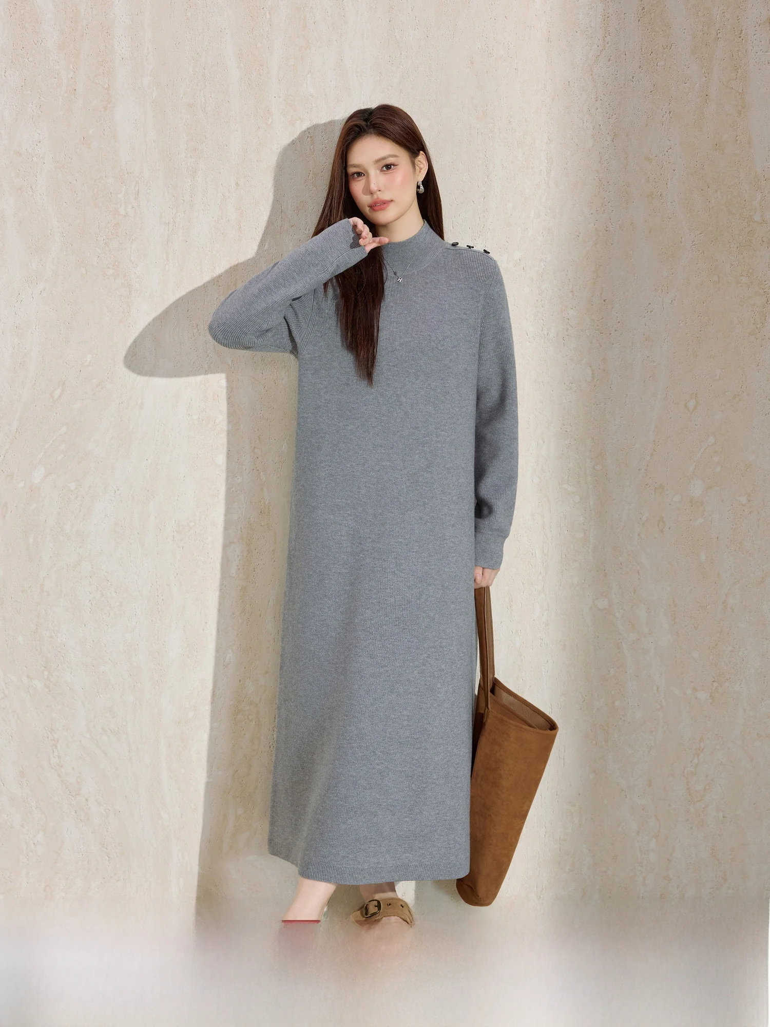 

Blue Language plus Size Knitted Long Dr Thiened f High Collar Women's Sle Winter Faion Commute Polyester Fiber