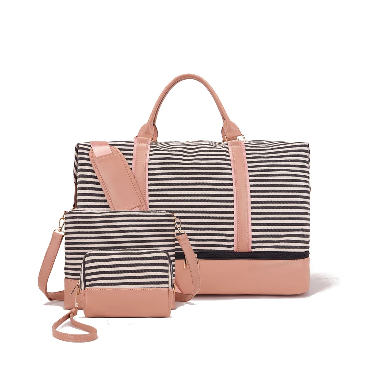

Striped leather surface oil wax pattern foldable and expandable multifunctional travel bag three piece set